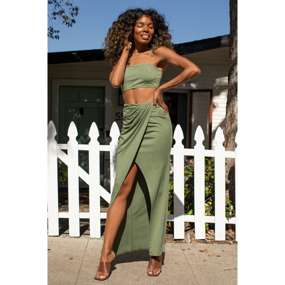 Lulus All The Attention Olive Green Two-piece Maxi Dress - Size M